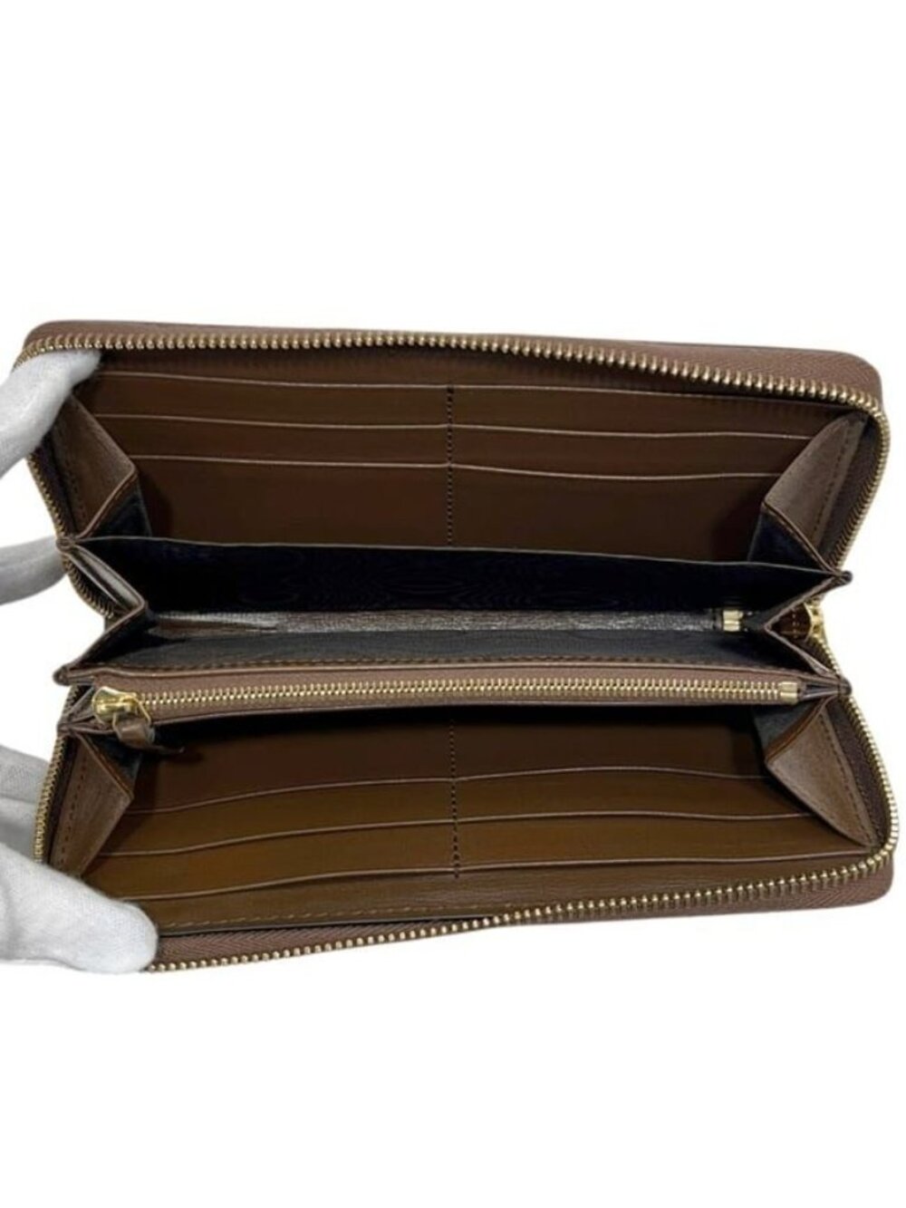 Gucci Zip Around Wallet Beige Brown Horsebit Leather GG Canvas Zipper - Picture 3 of 10